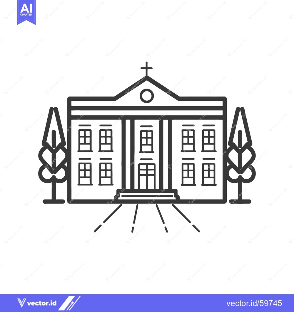 Premium Vector dari Classic Building Design With Trees And Cross