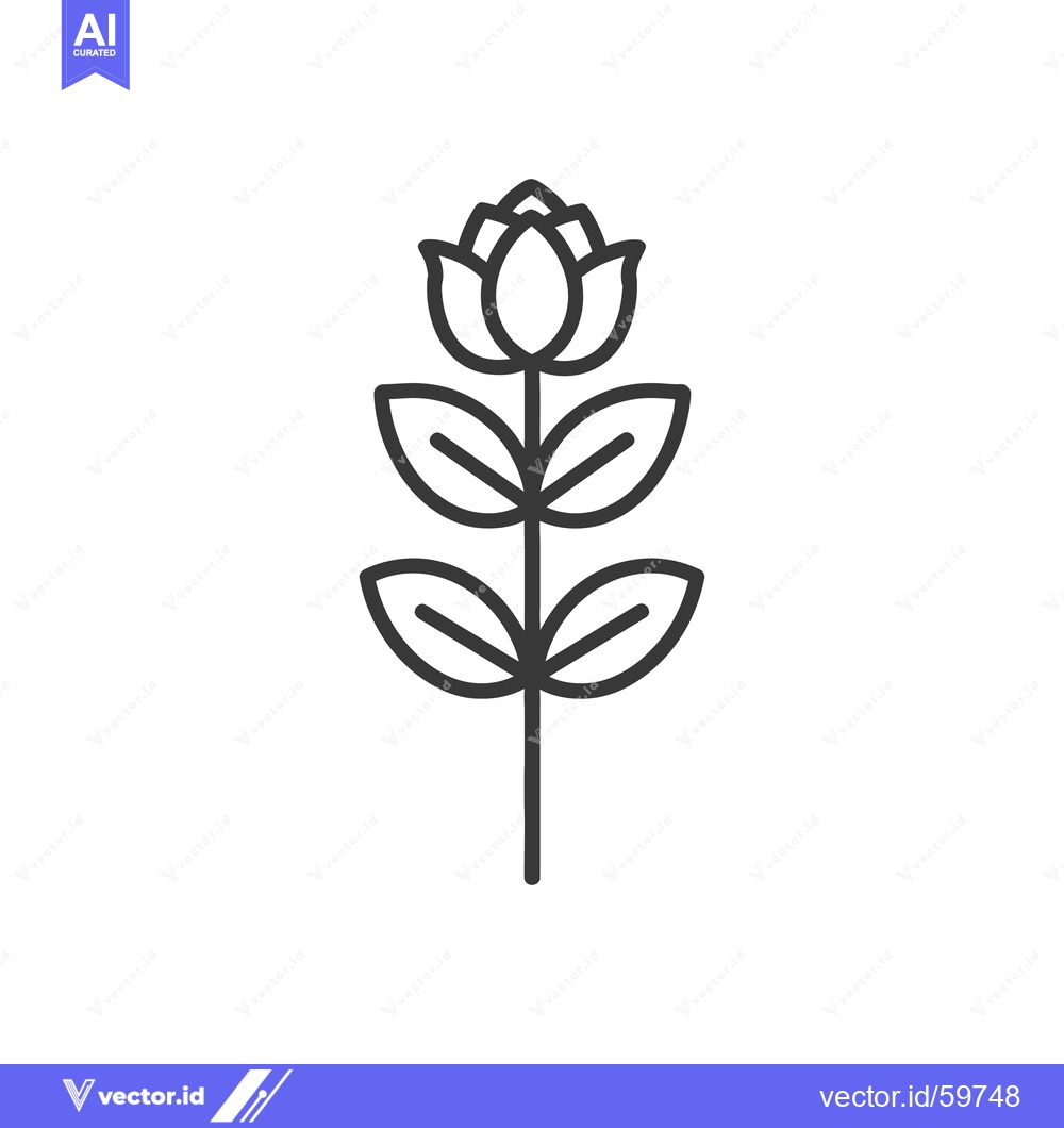 Premium Vector dari Simple Line Drawing of a Flower with Leaves