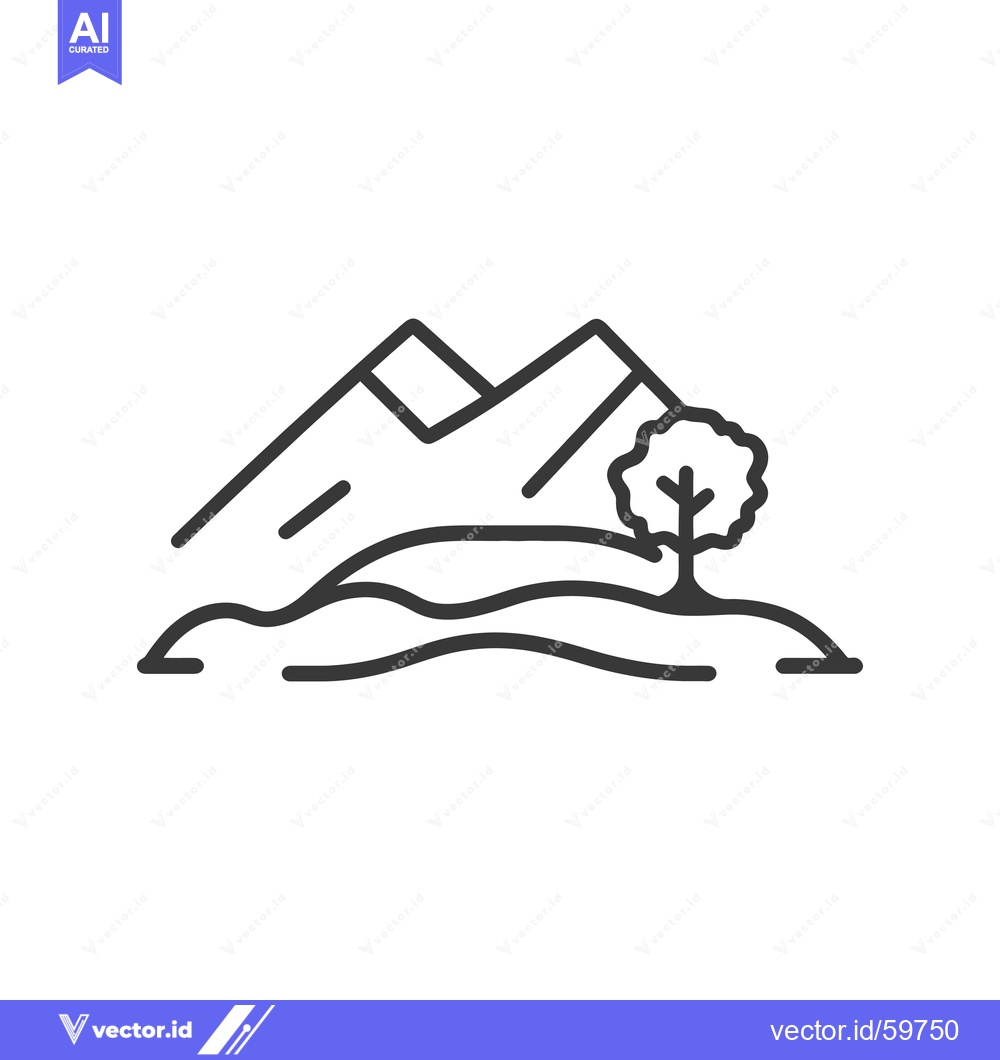 Premium Vector dari Simple Line Drawing of Mountains and a Tree
