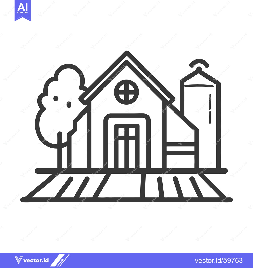 Premium Vector of Simple Farm Scene with House and Silo