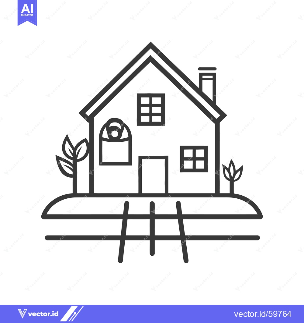 Premium Vector of House situated above railway tracks with small plants