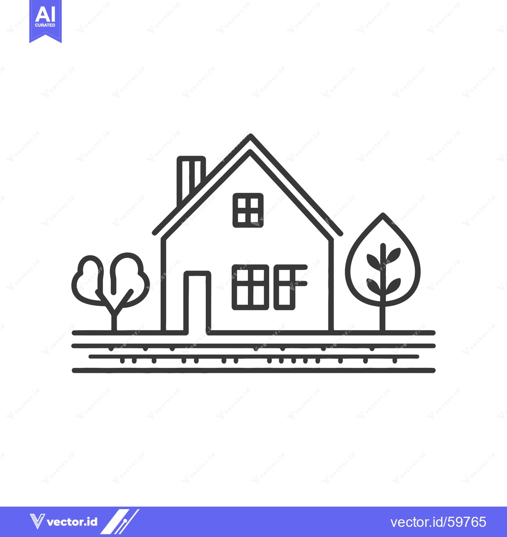 Premium Vector dari Simple Line Drawing House With Trees