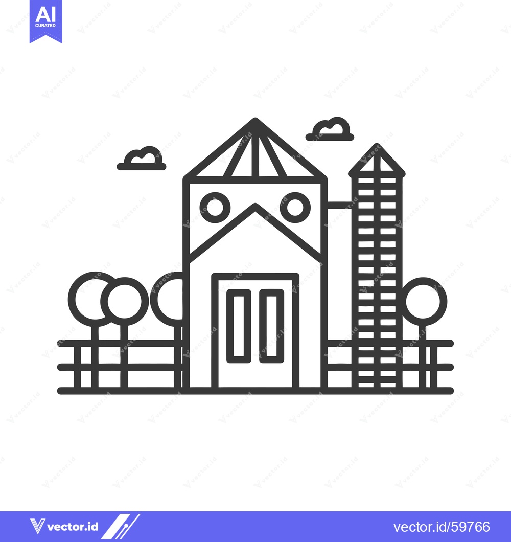 Premium Vector dari Simple Line Drawing of a Building and Tower