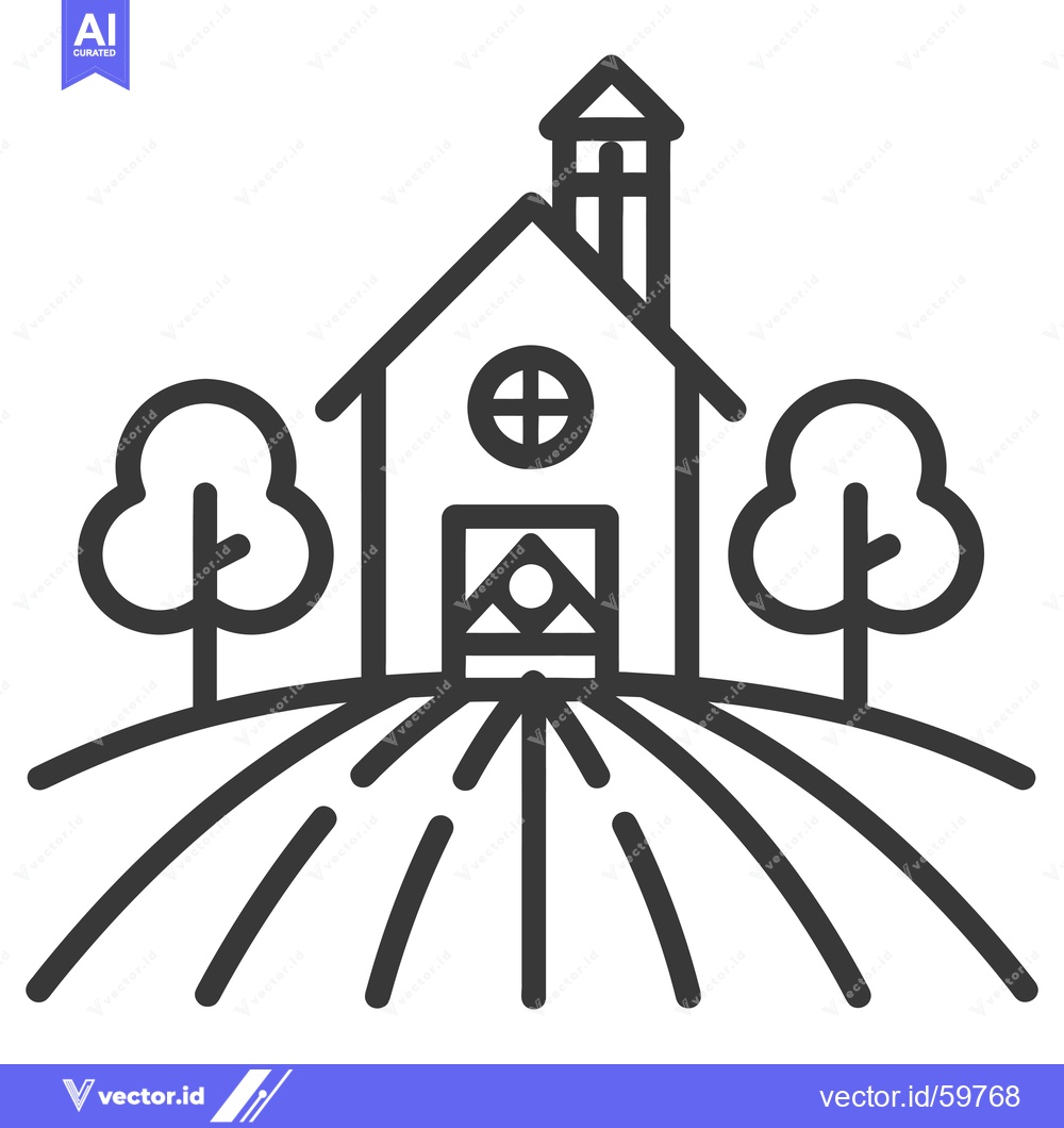 Premium Vector dari Church on a Hilltop Farmland Scene