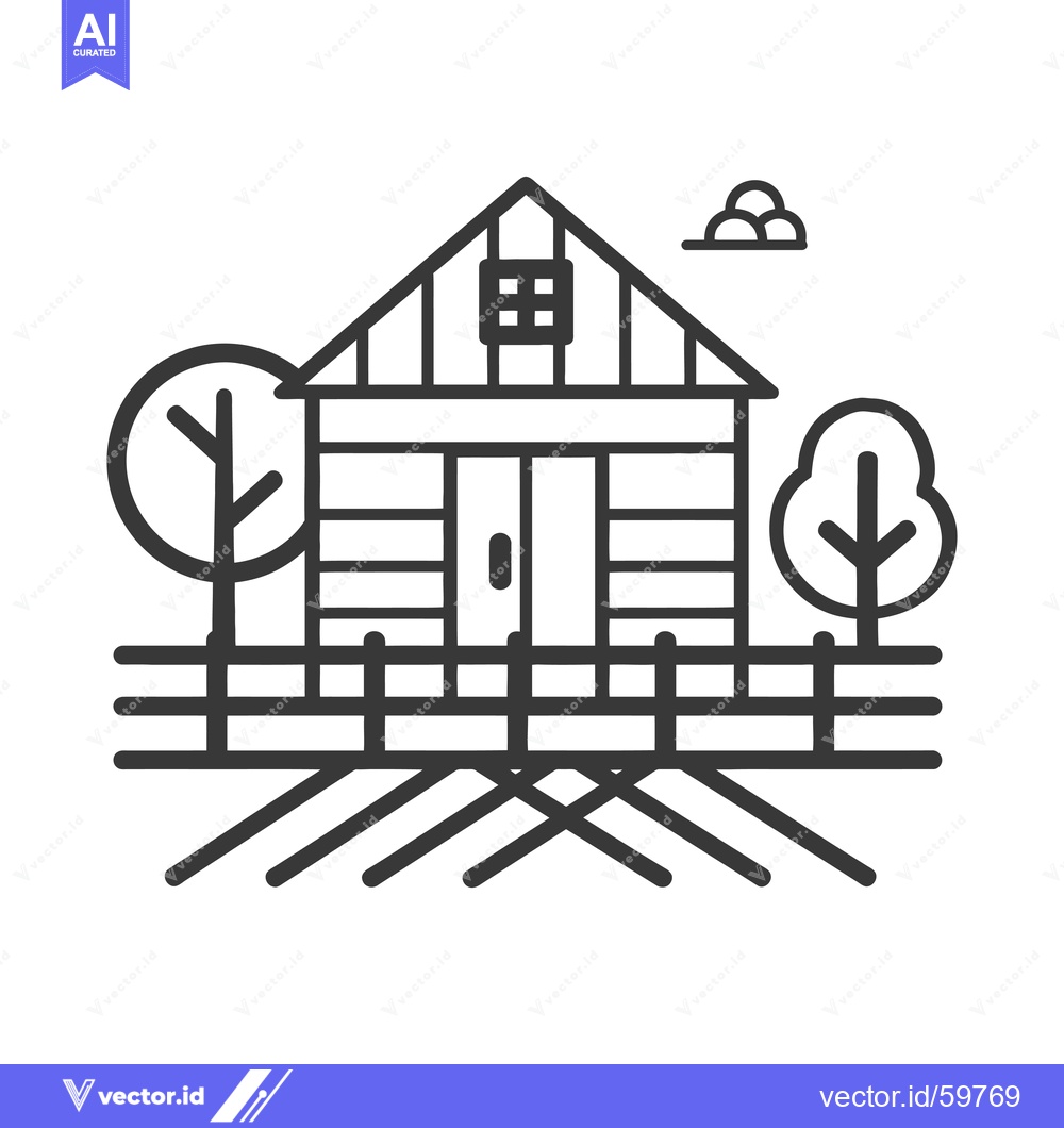 Premium Vector of Simple Line Drawing of a Farmhouse with Trees