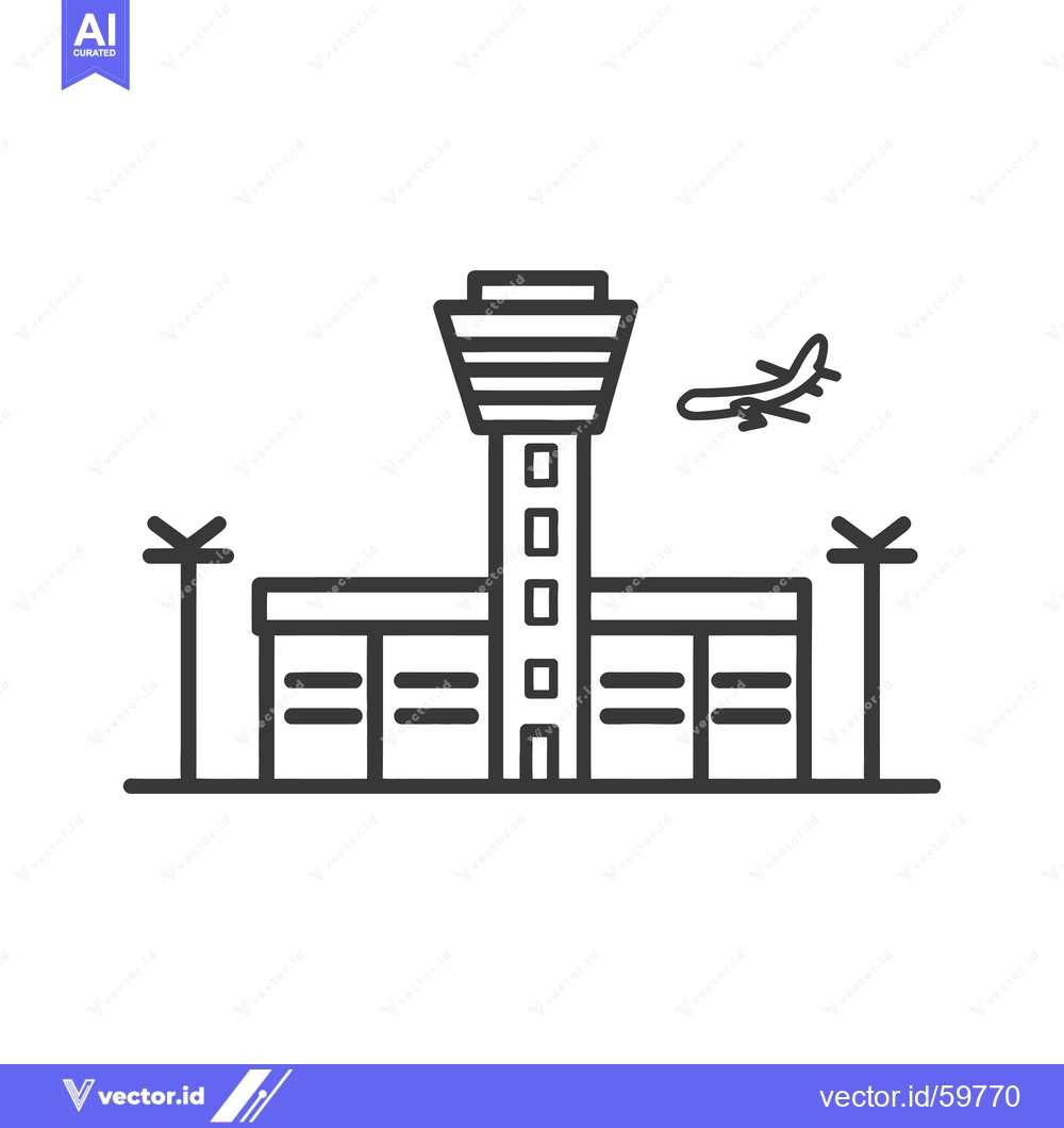 Premium Vector of Airport Control Tower with Airplane and Terminal Building