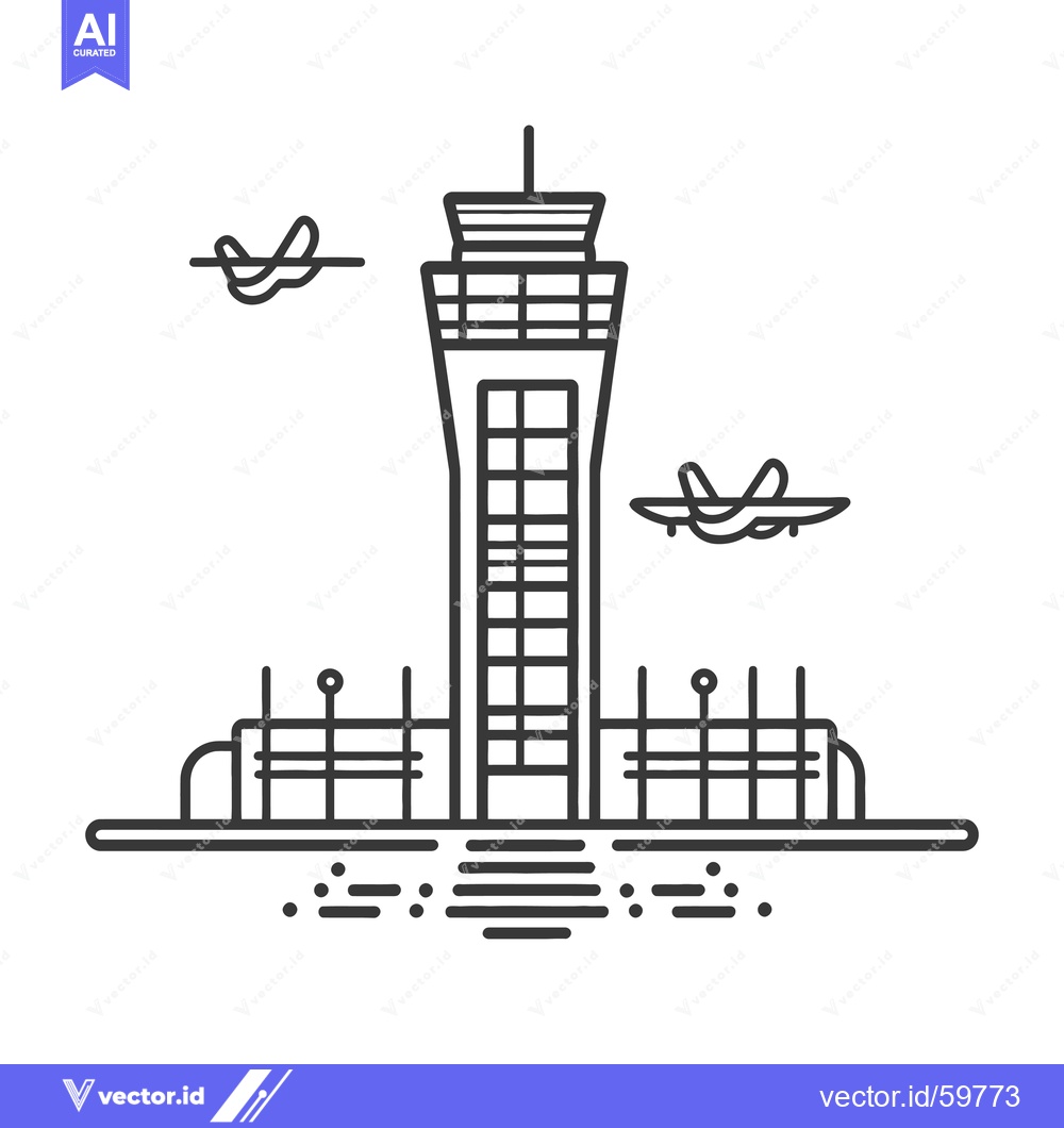 Premium Vector dari Airport Control Tower with Airplanes Flying Overhead