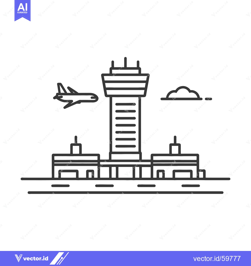 Premium Vector of Airport Tower Control Airplane Terminal Building Sky