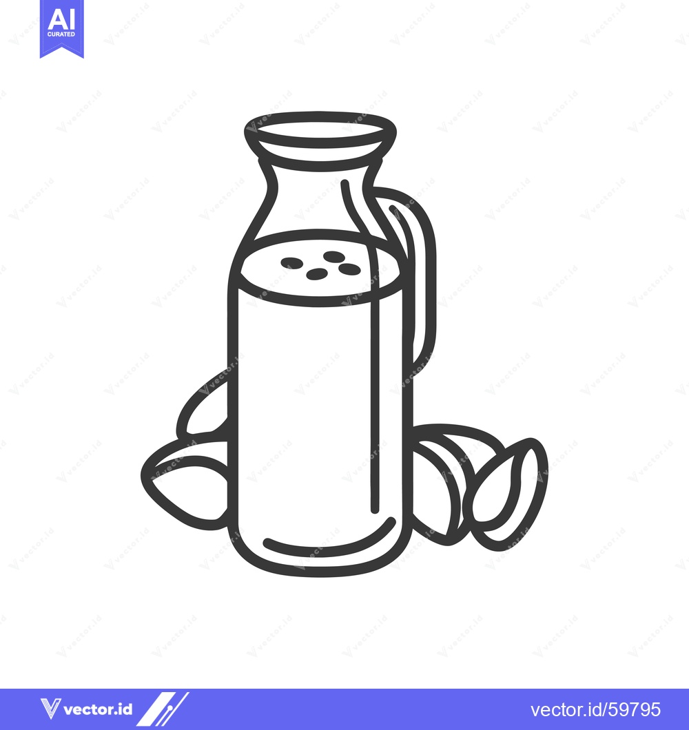Premium Vector dari A Glass Bottle of Almond Milk and Almonds