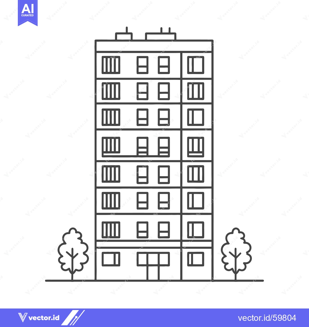 Premium Vector dari Apartment Building With Trees A Simple Line Drawing
