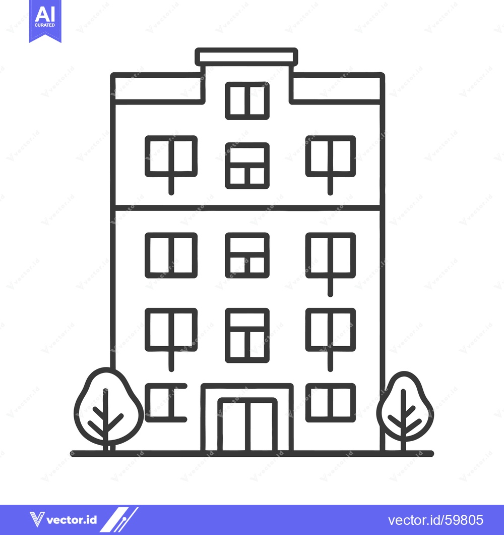 Premium Vector of Simple Line Drawing Of An Apartment Building With Trees
