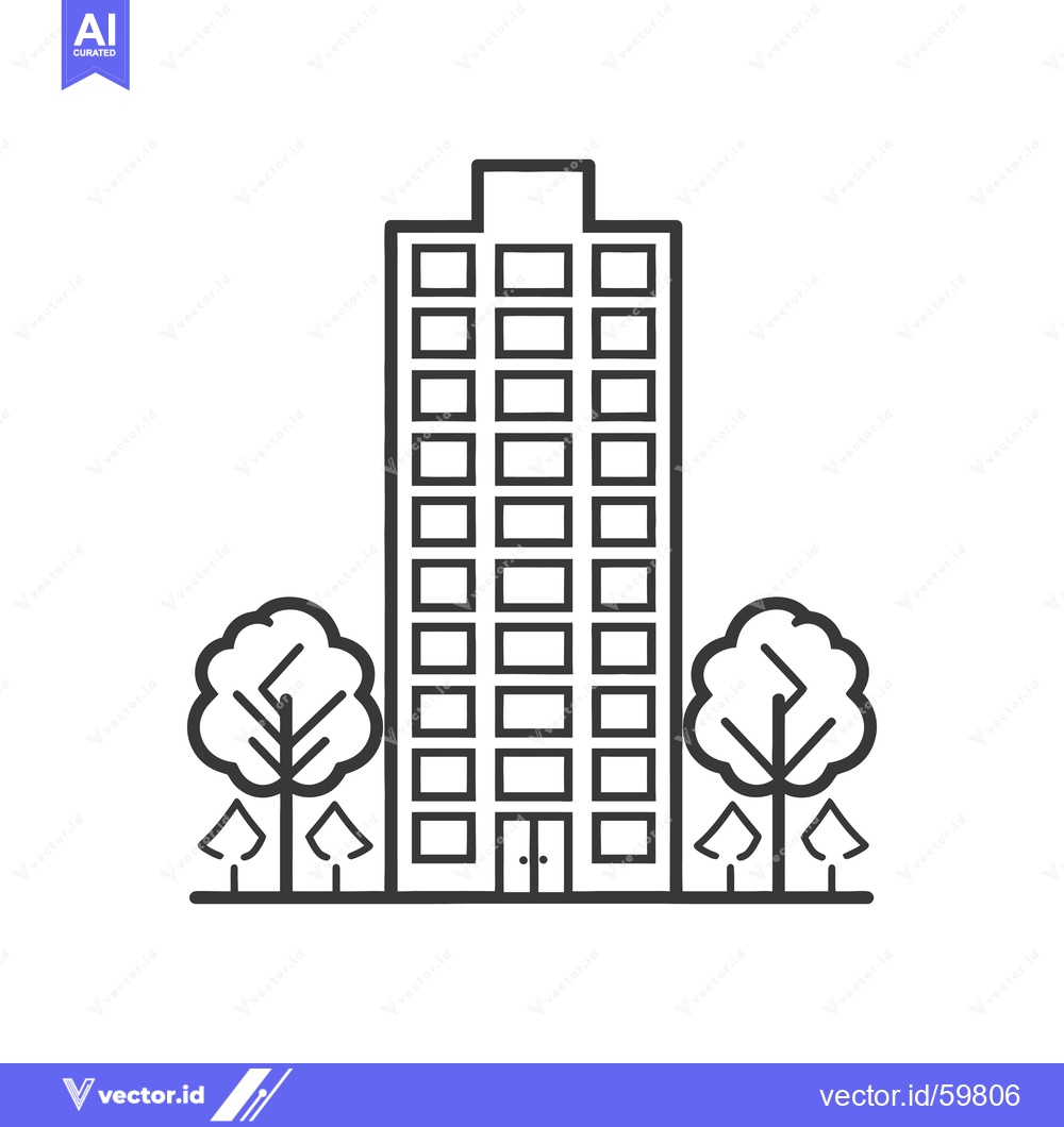 Premium Vector of Apartment building with trees landscaping design