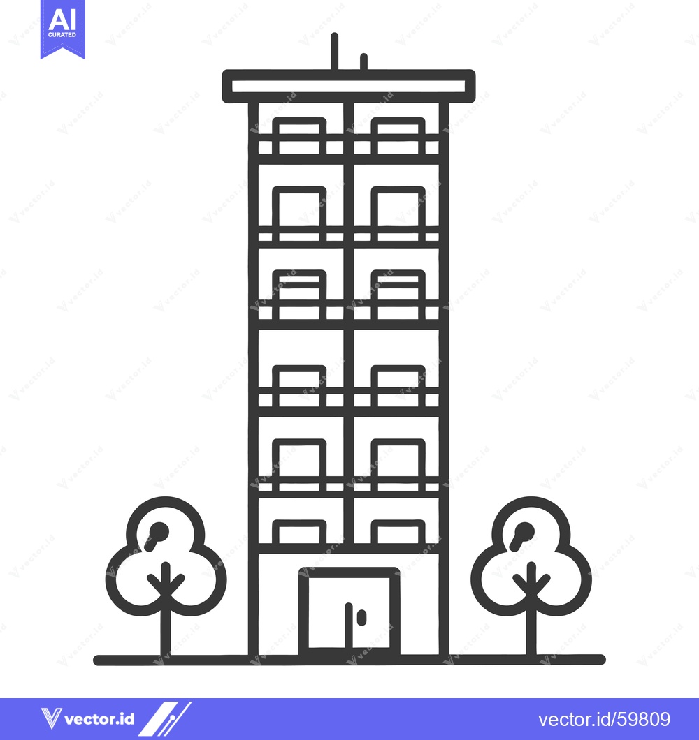 Premium Vector dari Apartment Building with Trees a Simple Line Drawing