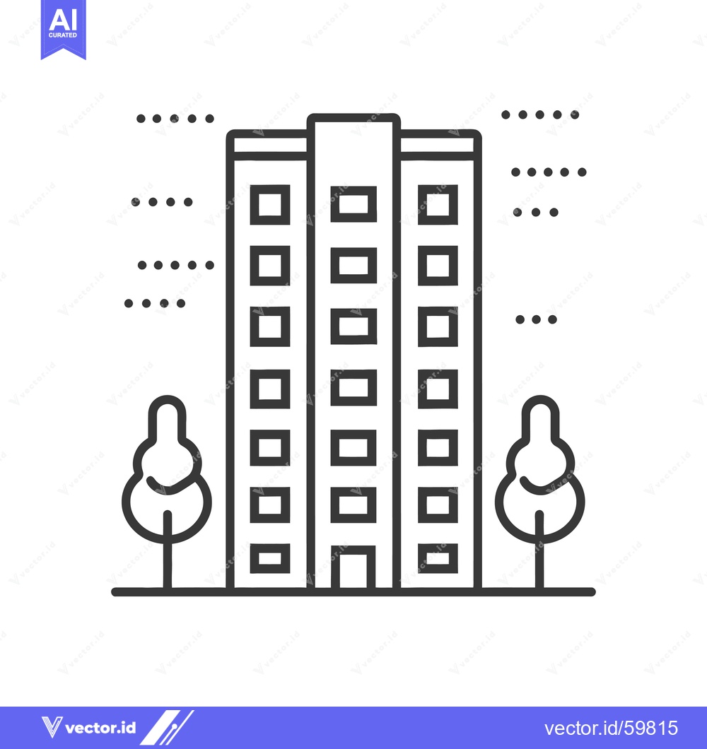 Premium Vector dari Apartment Building Icon with Trees and City Background