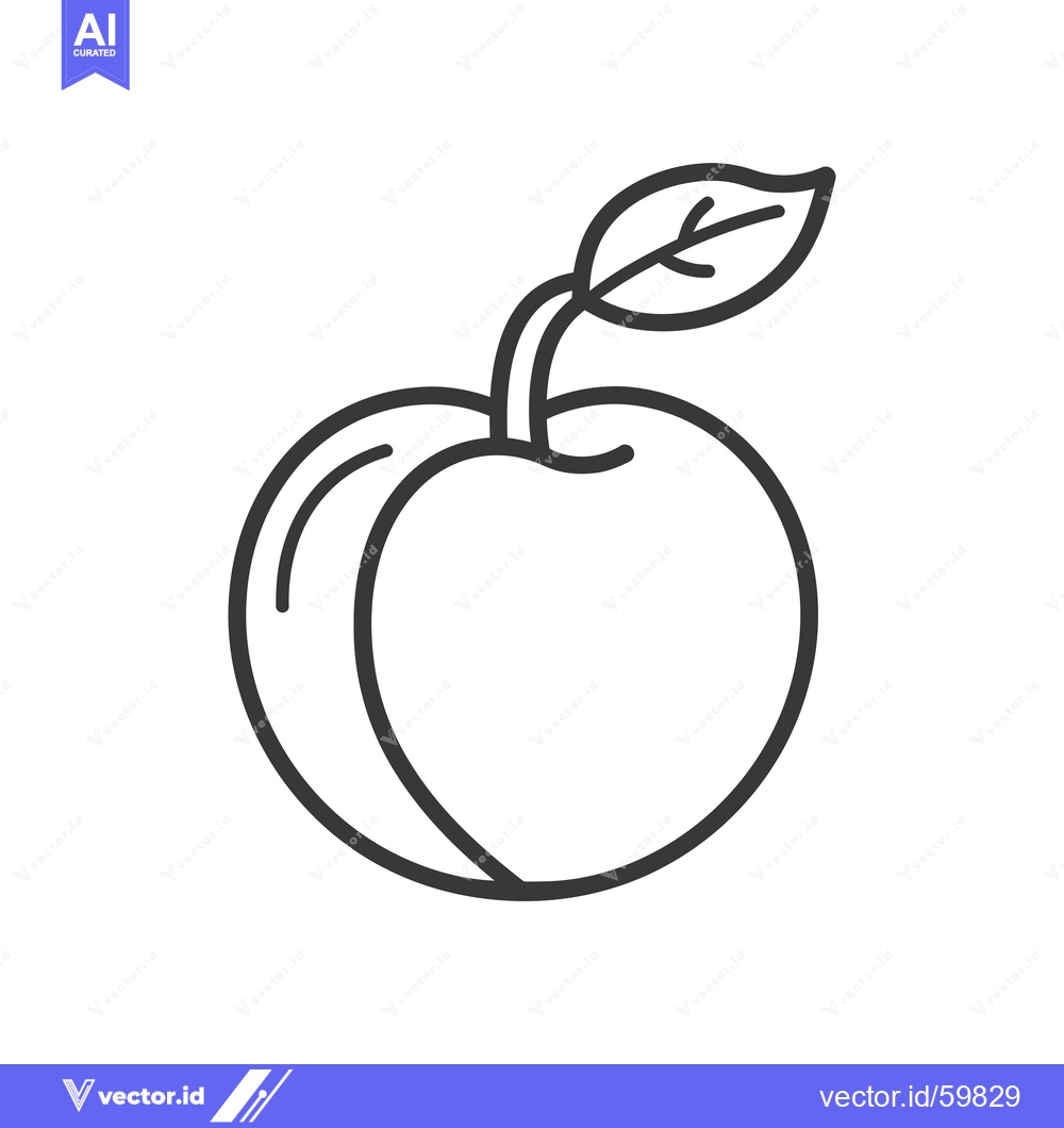 Premium Vector of Line art drawing of a single peach with leaf