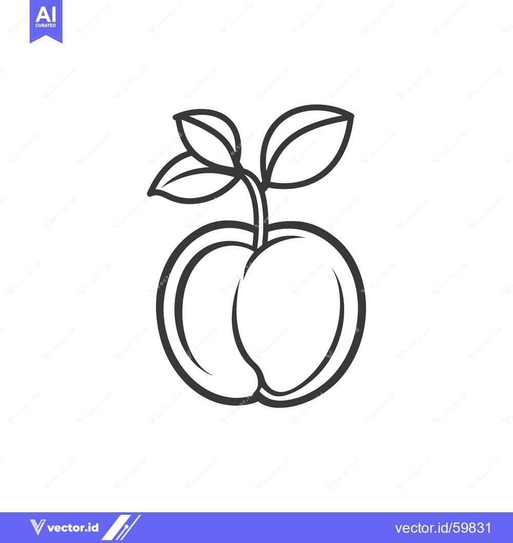 Premium Vector dari Simple Line Drawing Of A Peach With Leaves