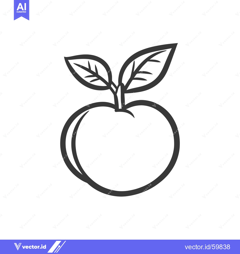 Premium Vector dari Simple Line Drawing Of A Peach With Leaves