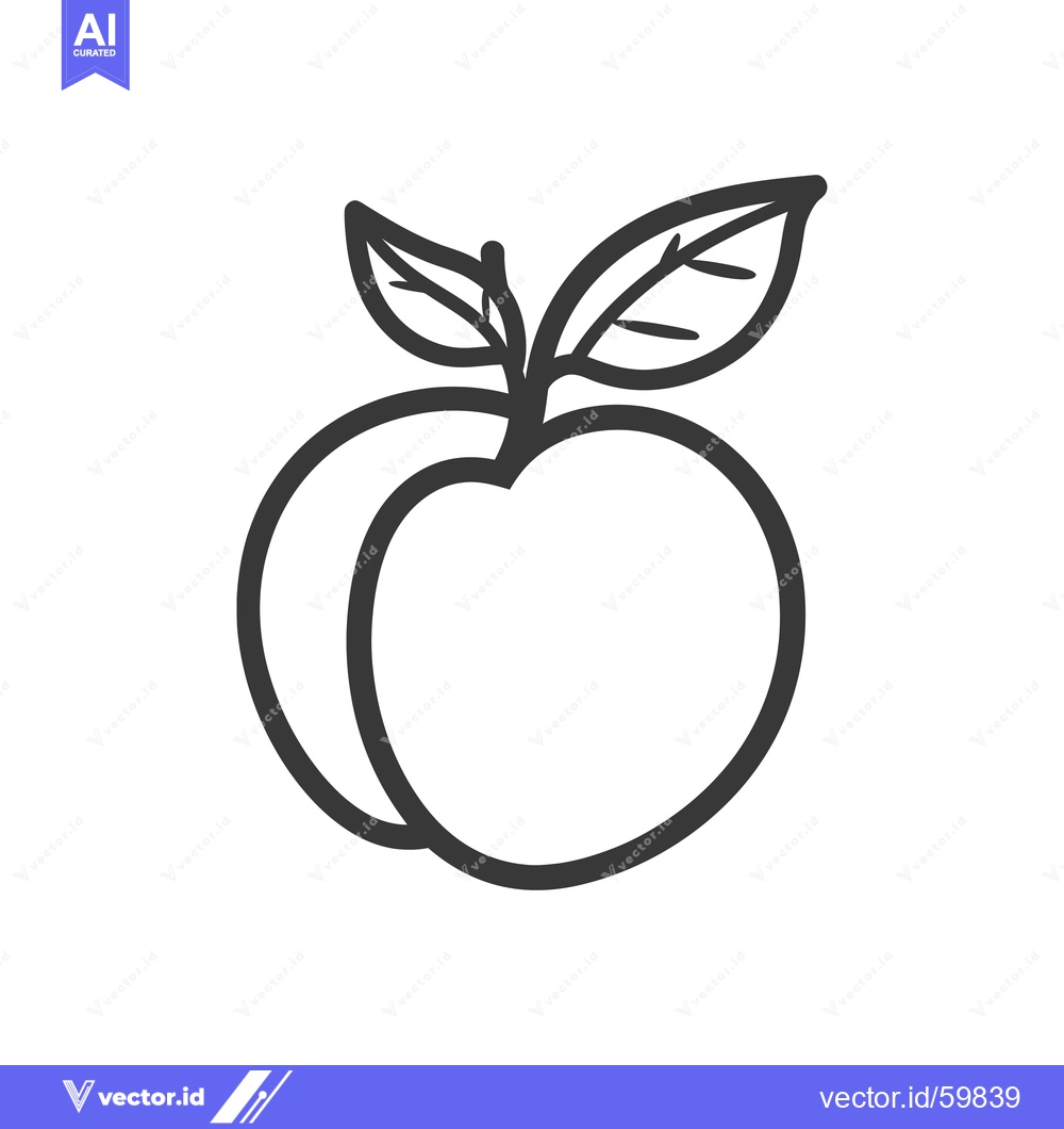 Premium Vector dari Line drawing of two peaches with leaves
