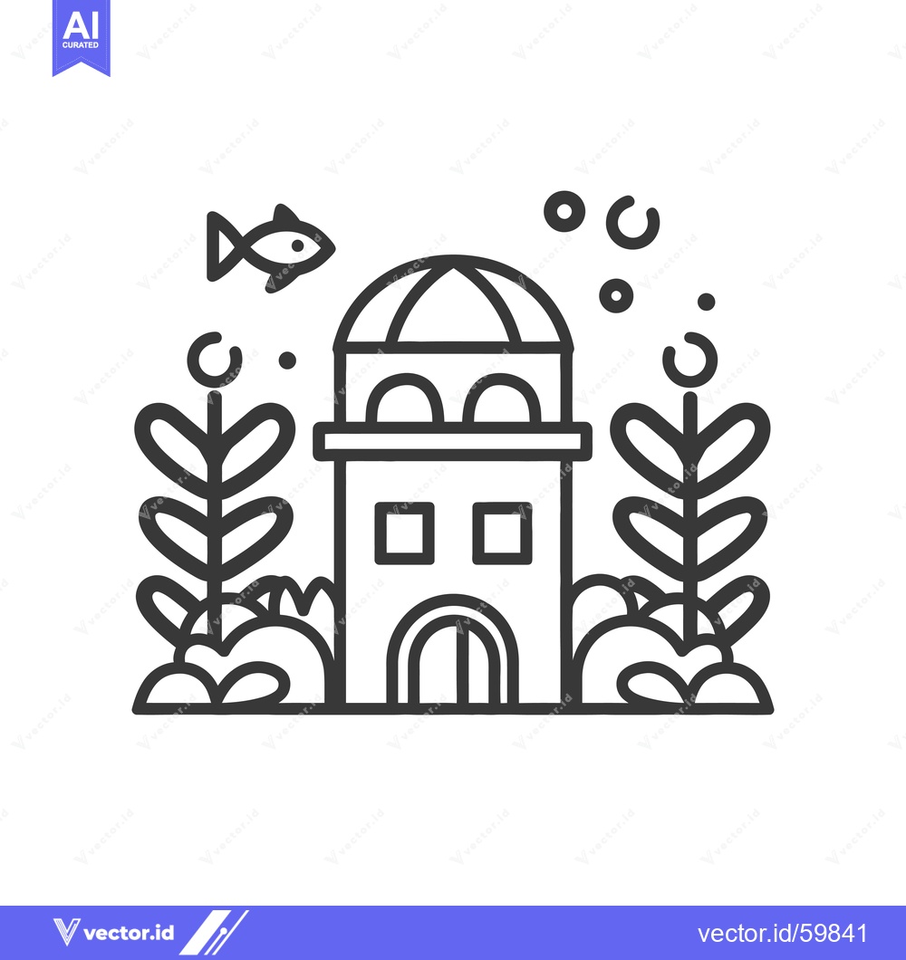 Premium Vector of Underwater building with dome roof and aquatic plants