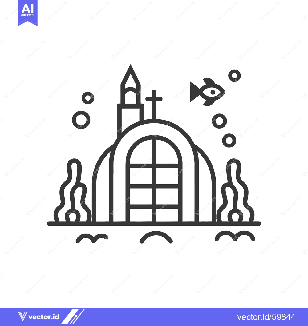 Premium Vector dari Underwater Church Structure with a Fish and Seaweed