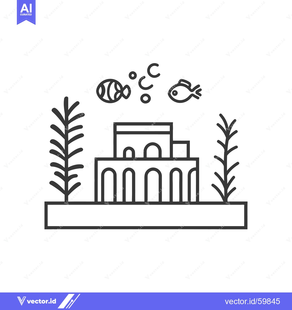Premium Vector of Simple Line Drawing Of An Aquarium With Fish And Plants
