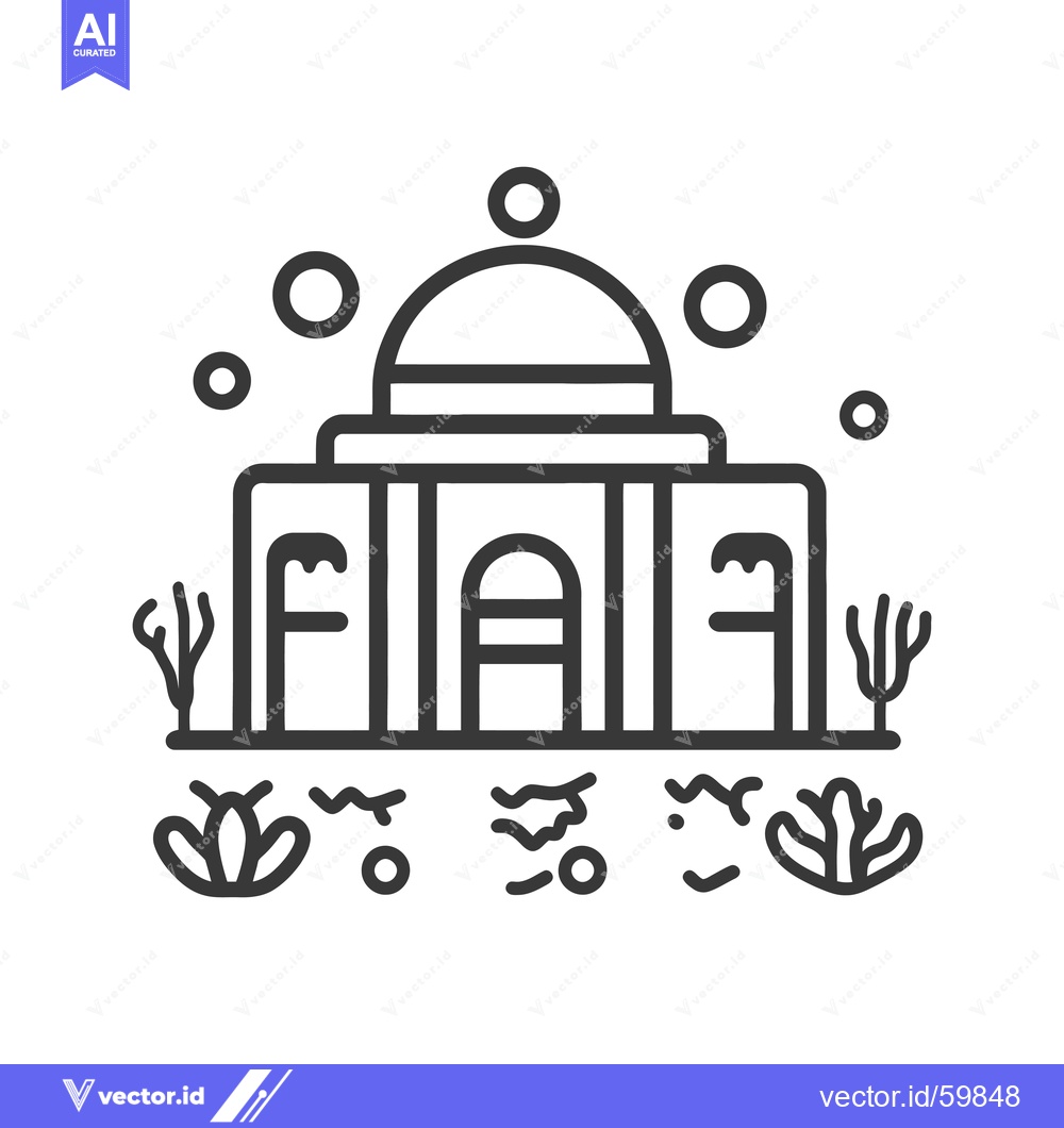 Premium Vector dari A domed building amidst desert flora and celestial bodies