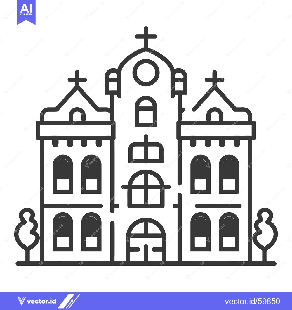 Premium Vector of A Simple Line Drawing of a Church Building