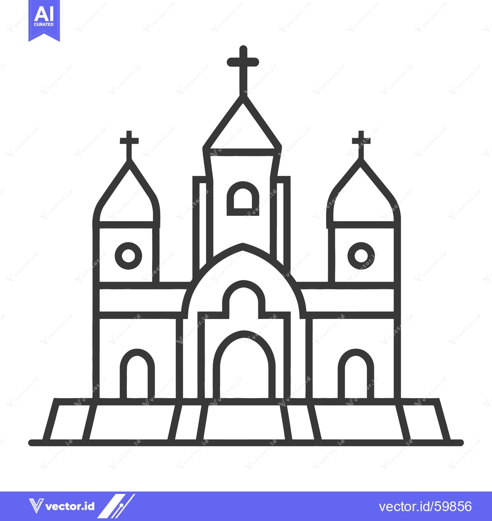 Premium Vector of Simple Line Drawing of a Three Towered Church