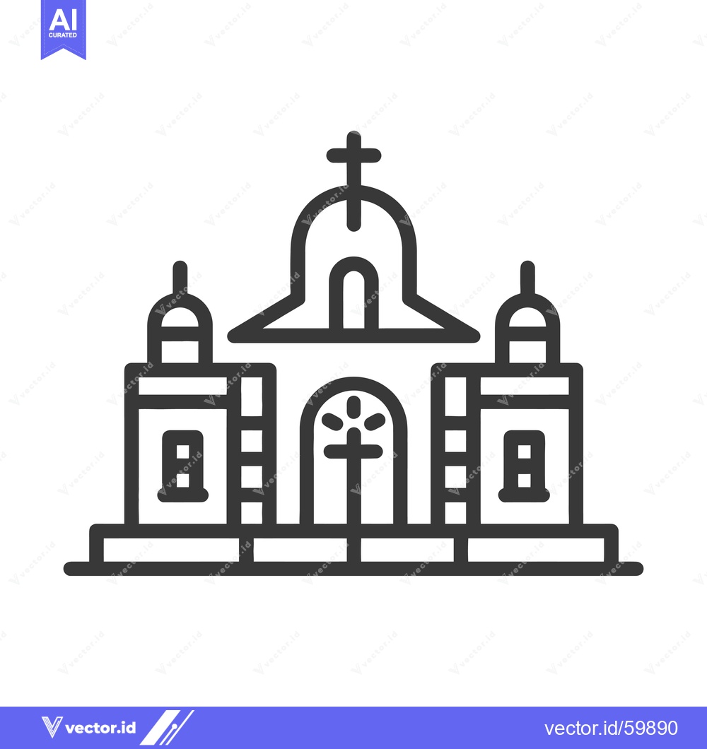 Premium Vector dari Line art drawing of a church building with a cross