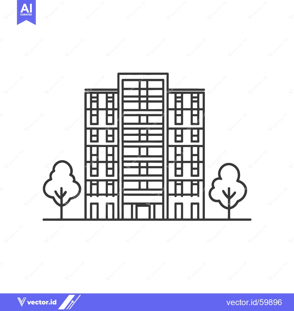 Premium Vector dari Apartment Building Illustration With Two Trees