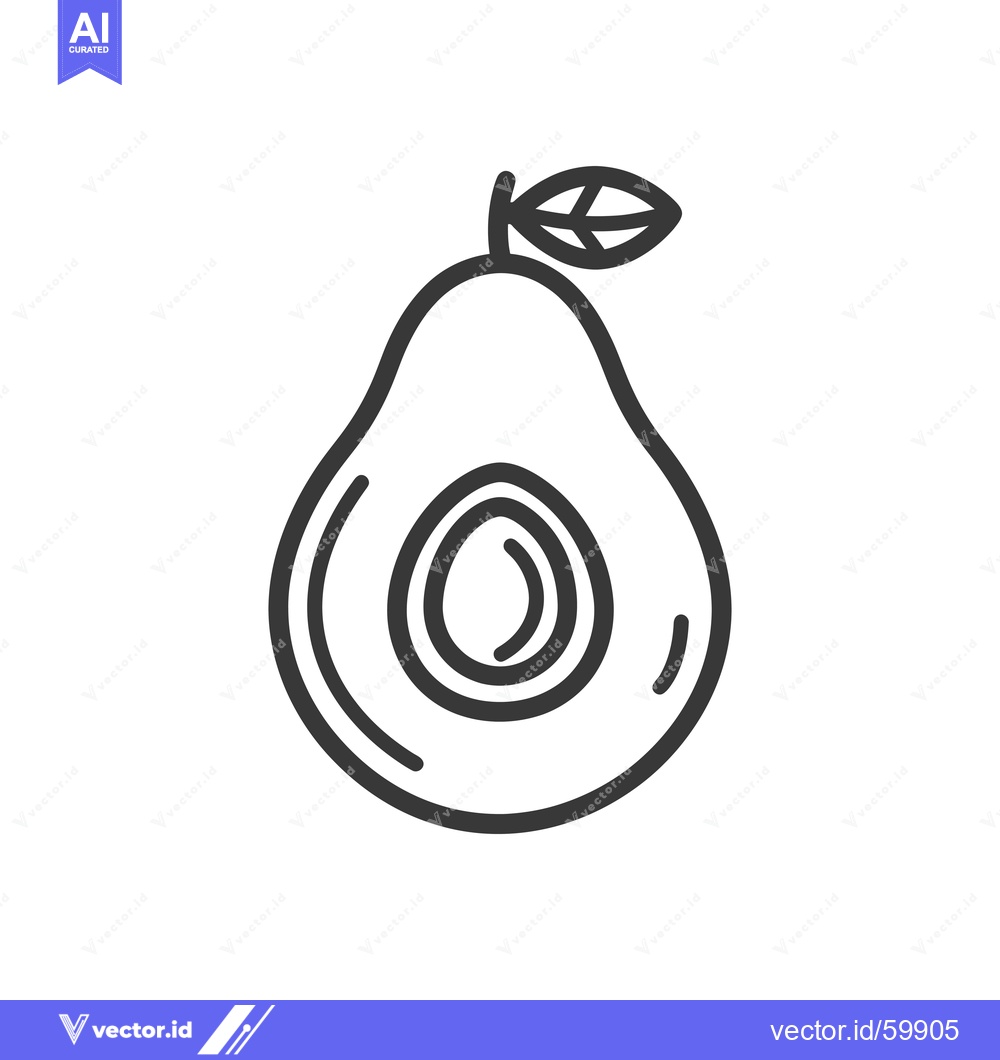 Premium Vector dari Line drawing of a halved avocado with leaf