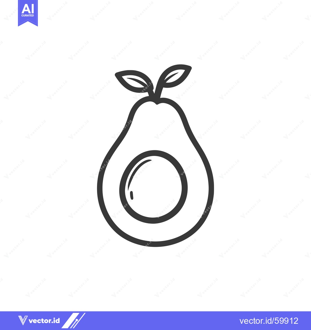 Premium Vector dari Line Drawing of a Halved Avocado with Leaves