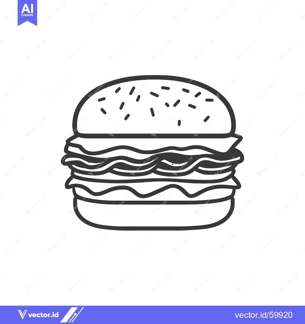 Premium Vector of A Delicious Line Art Drawing Of A Hamburger