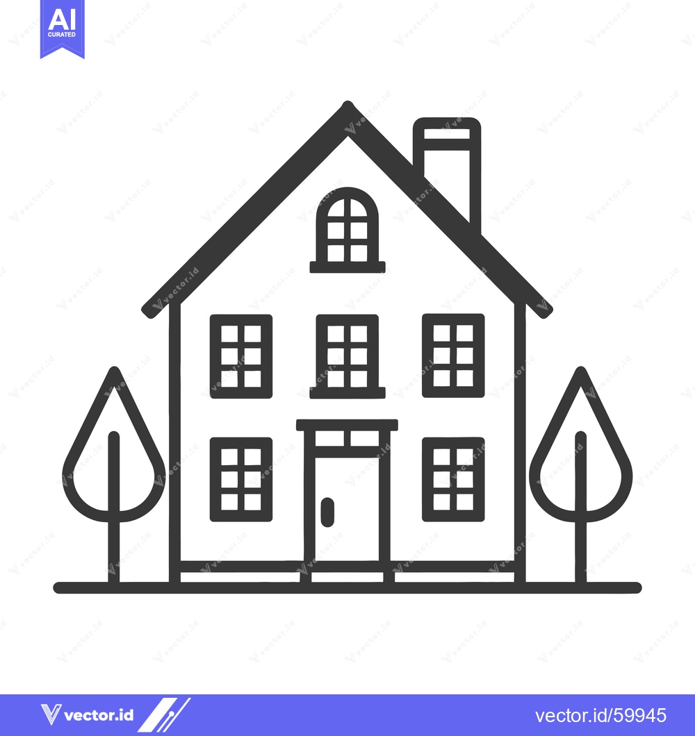 Premium Vector dari A simple line drawing depicts a house with trees