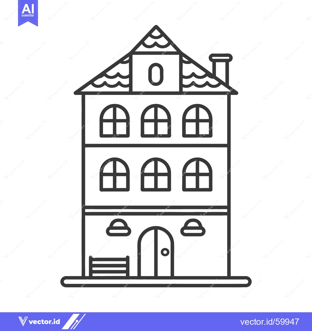 Premium Vector dari A three story building with arched windows and a bench