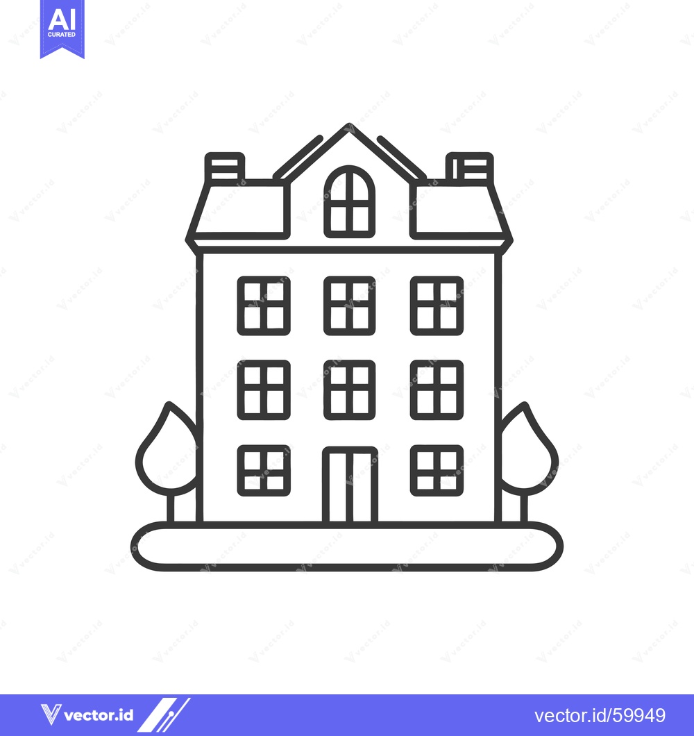 Premium Vector dari Line drawing of a multistory building with trees