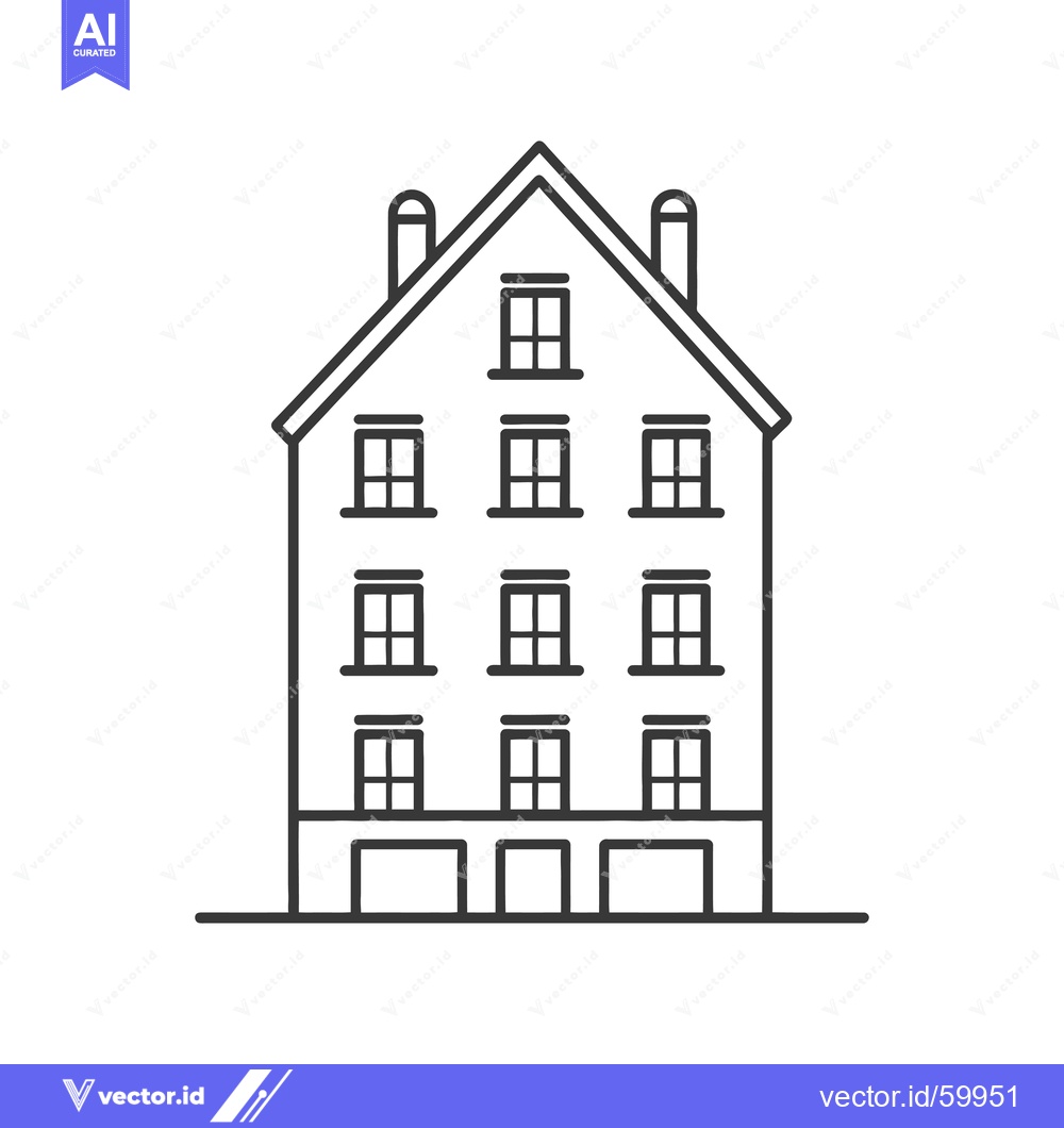 Premium Vector dari A simple line drawing depicts a three story house