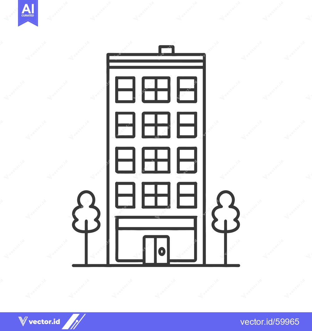 Premium Vector of Simple Line Drawing of Apartment Building with Trees