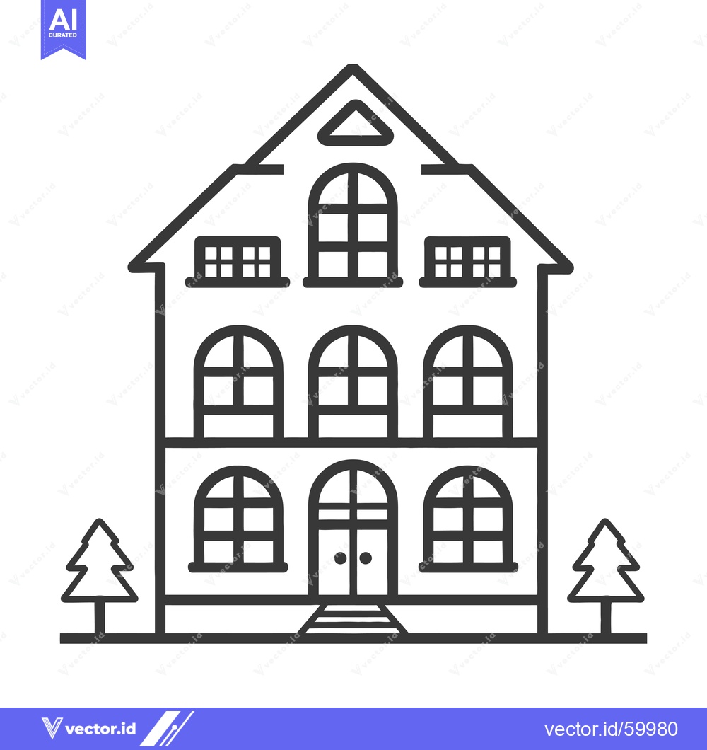 Premium Vector of Three story house with arched windows and trees