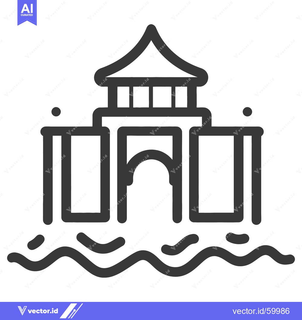 Premium Vector of Asian Style Water Gate Building Illustration