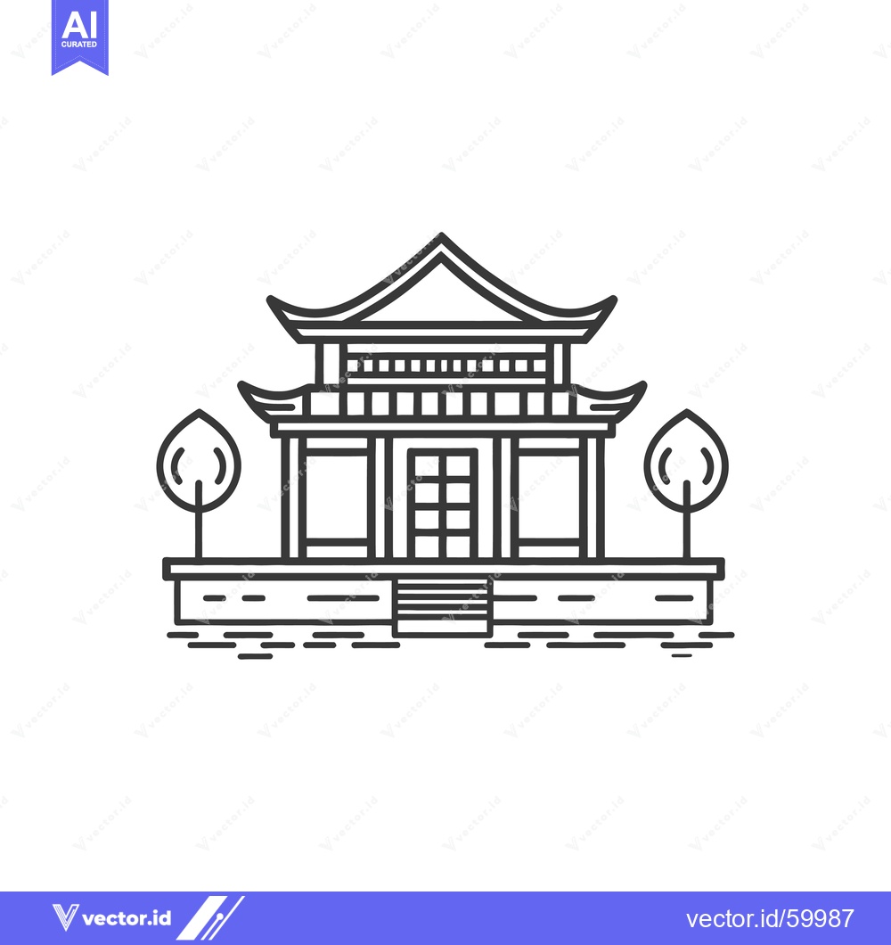 Premium Vector of Line Art Illustration Of A Traditional Asian Temple