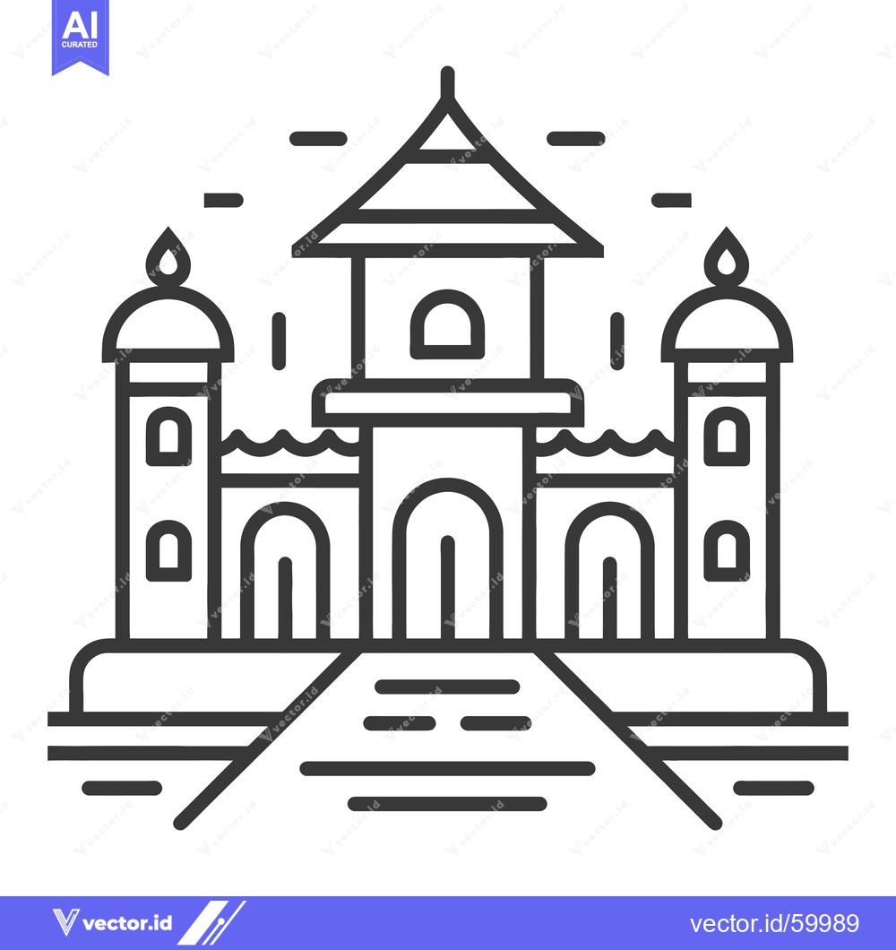 Premium Vector of Line Art Illustration Of A Majestic Water Palace