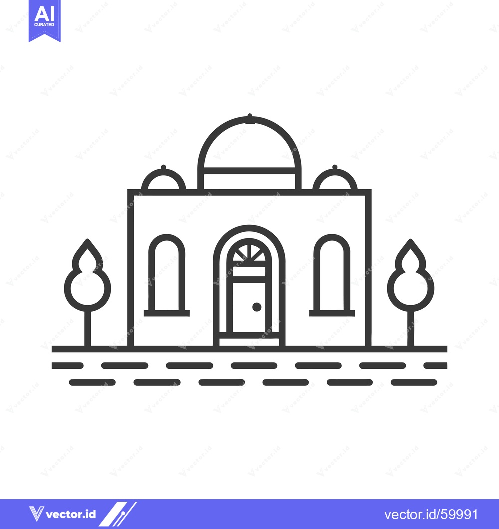Premium Vector dari Line drawing of a simple mosque building with trees