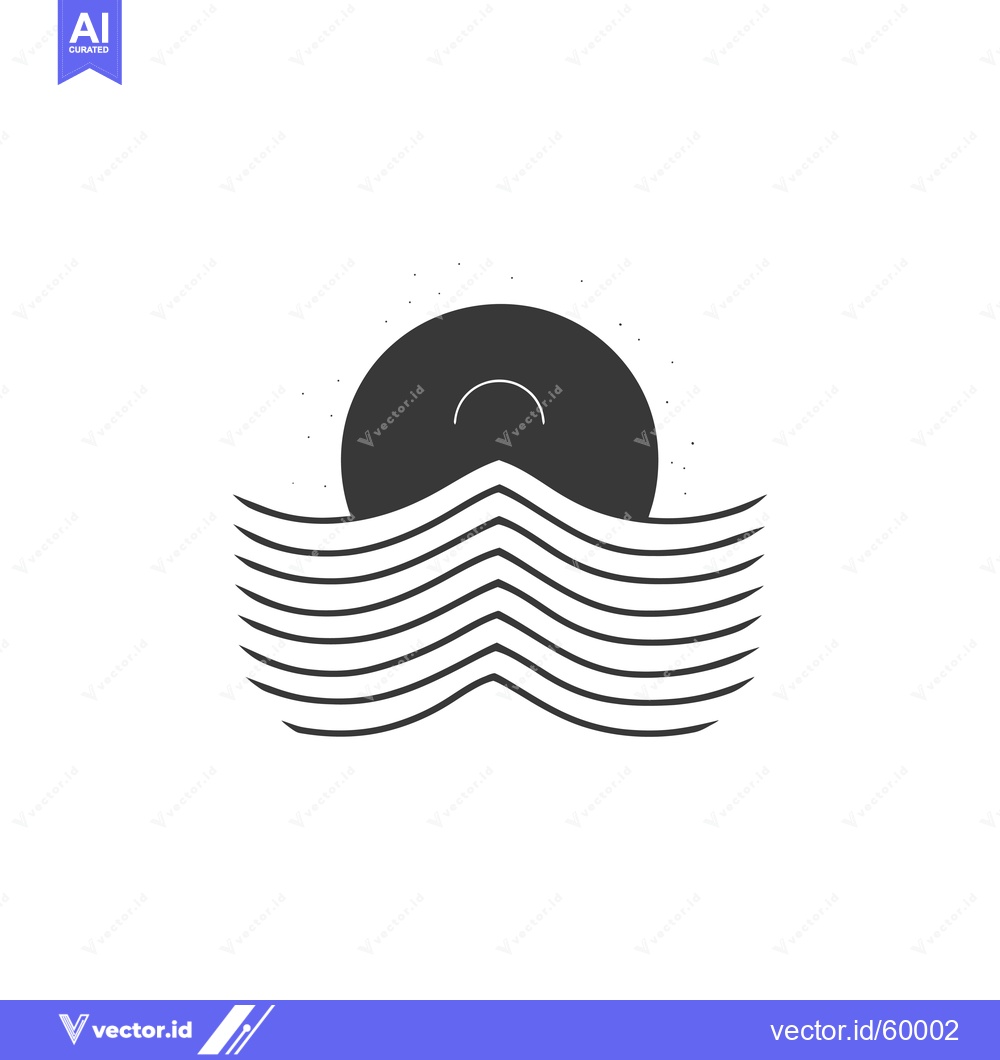 Premium Vector dari Abstract Sun Setting Over Wavy Lines Design