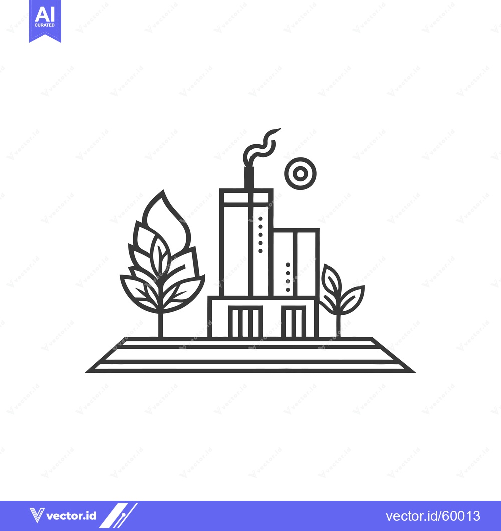 Premium Vector of Industrial Building Amidst Greenery Peaceful Urban Scene