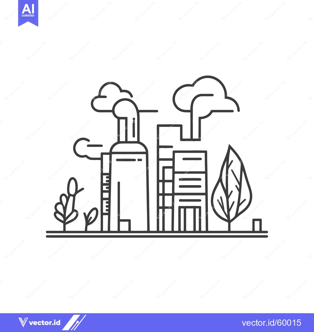 Premium Vector of Industrial Cityscape Showing Pollution and Minimalist Greenery