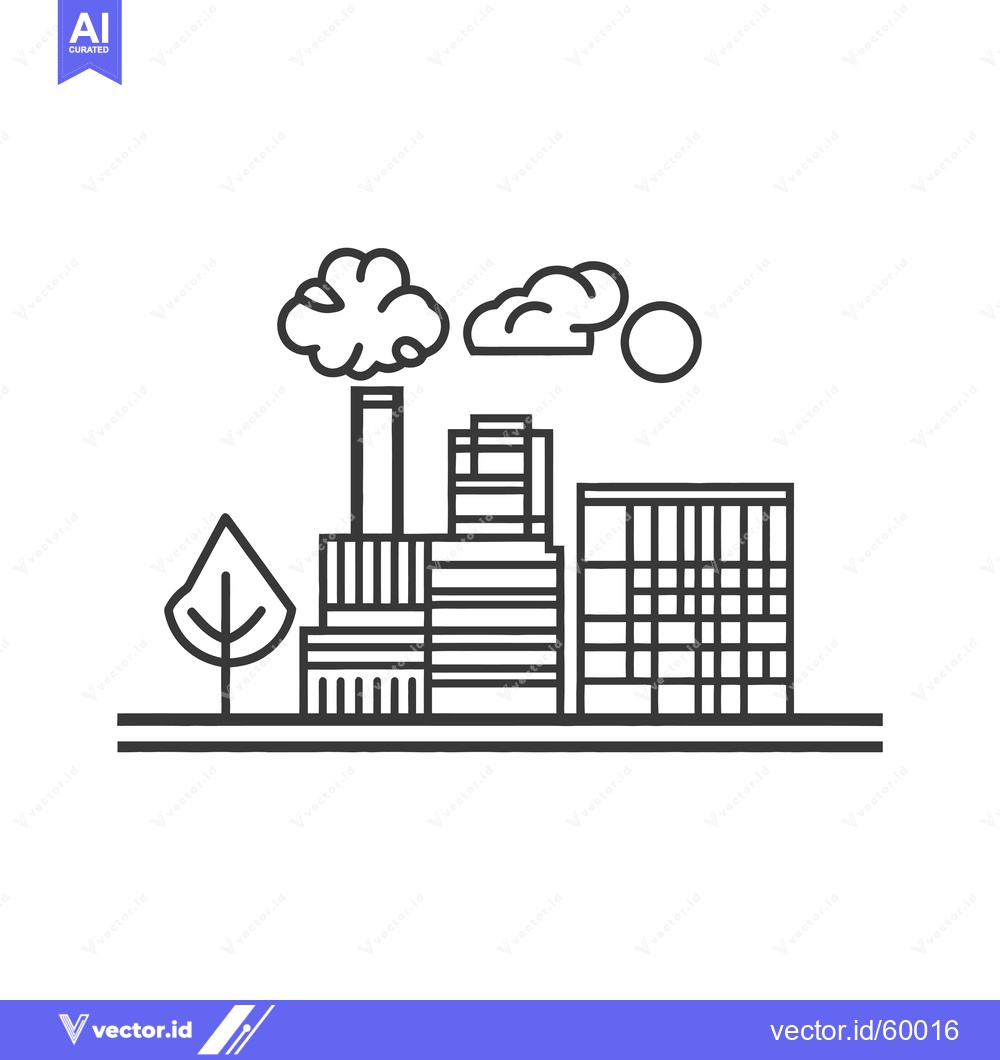 Premium Vector dari Industrial Cityscape Featuring Factory Buildings and a Tree