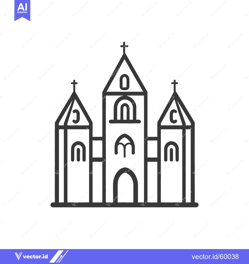 Premium Vector of A Simple Line Drawing of a Three Towered Church