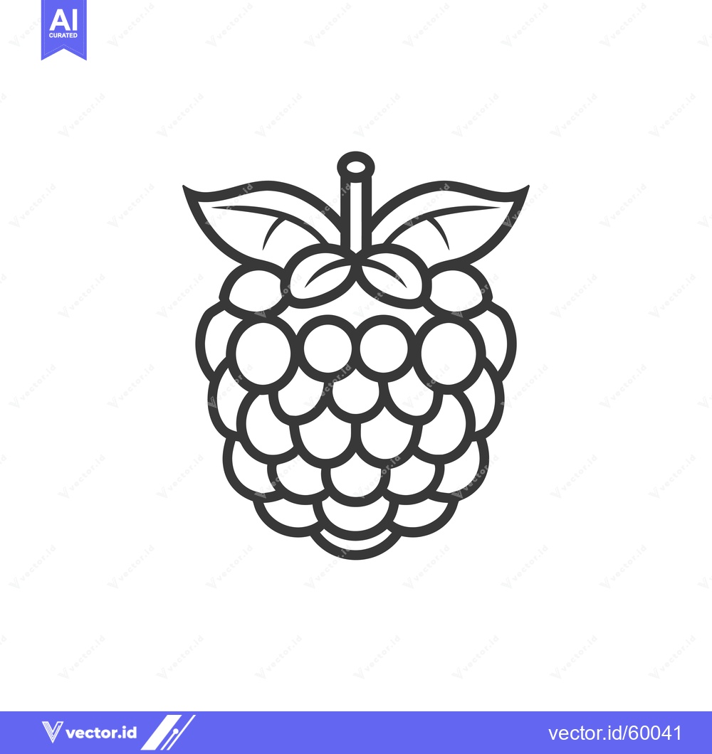 Premium Vector dari Line Drawing of a Raspberry with Leaves