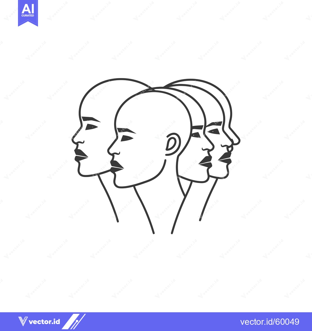 Premium Vector dari Three Bald Female Faces in Profile, Intertwined Lines